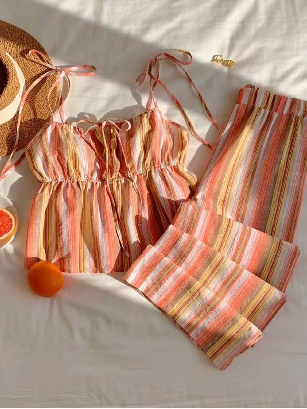 Color-block Striped Wide Leg Pants Set - Picture 3 of 7
